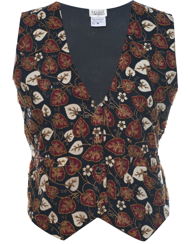 Leafy Print Waistcoat - M