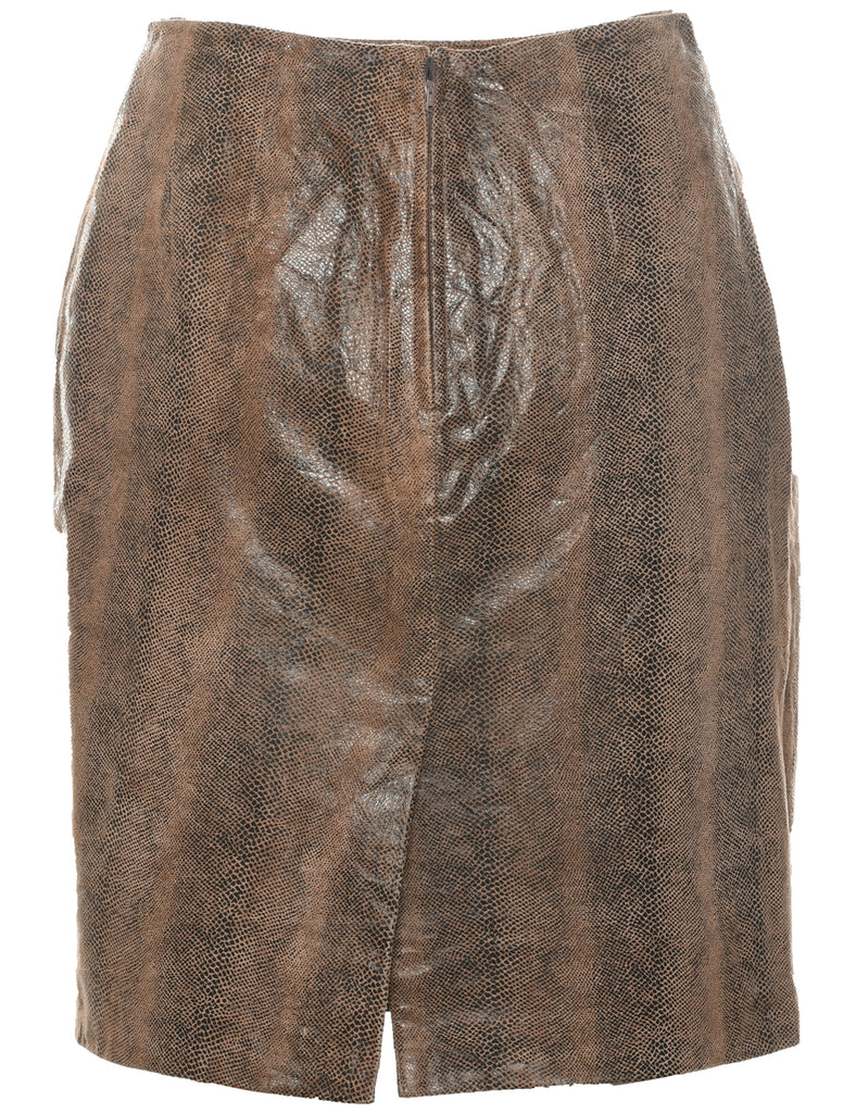 Leather Snakeskin Pattern Pencil Skirt - M