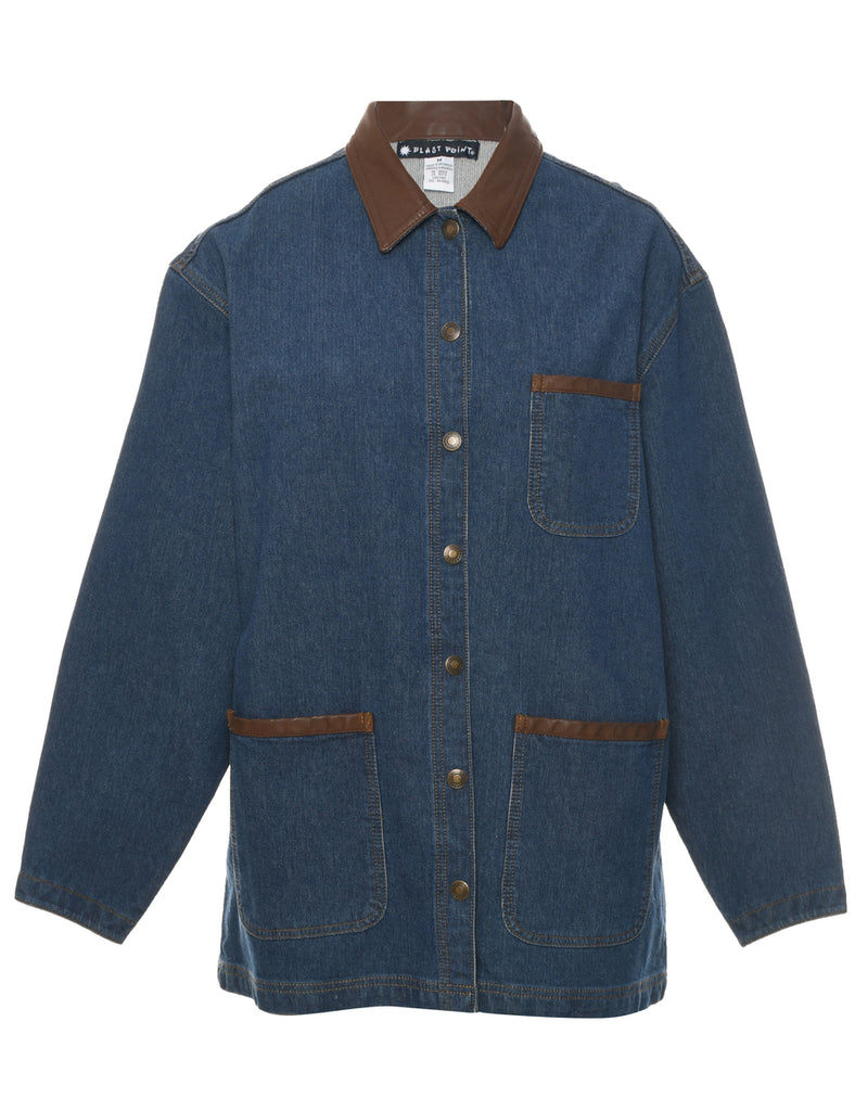 Leather Trim  Denim Jacket - M