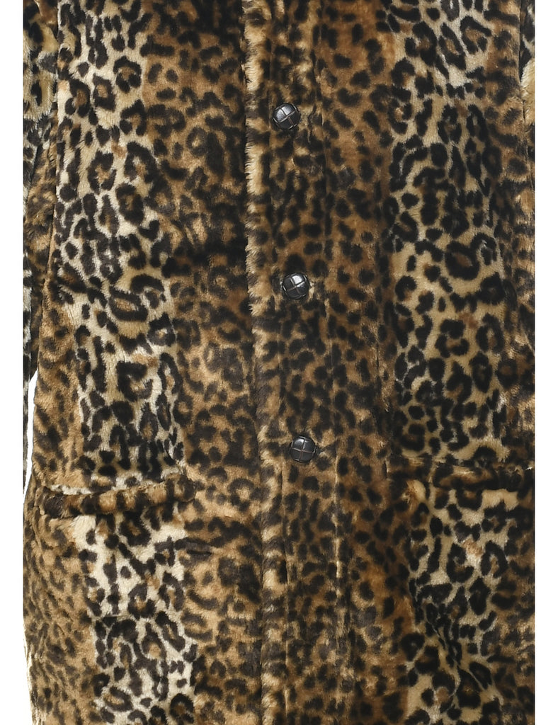 Leopard Pattern Faux Fur Coat - L
