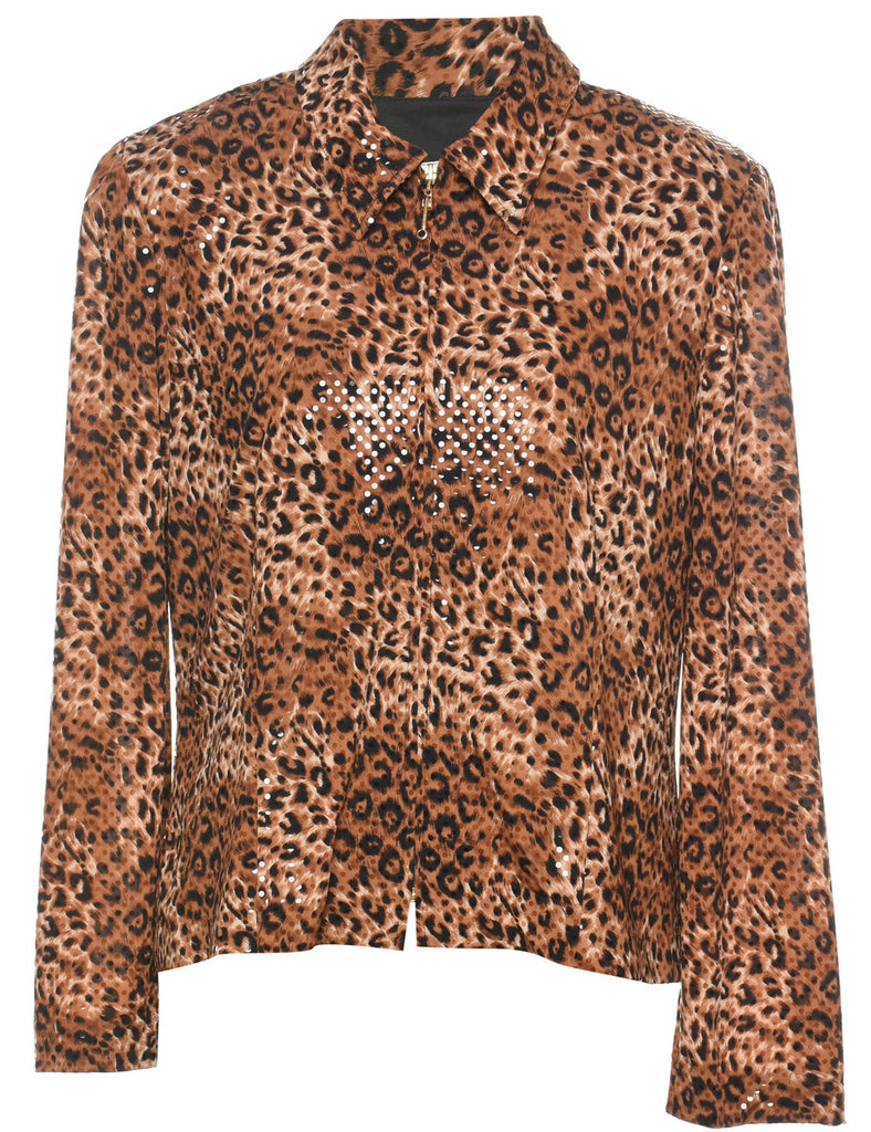 Leopard Print 1990s Sparkly Evening Jacket - L