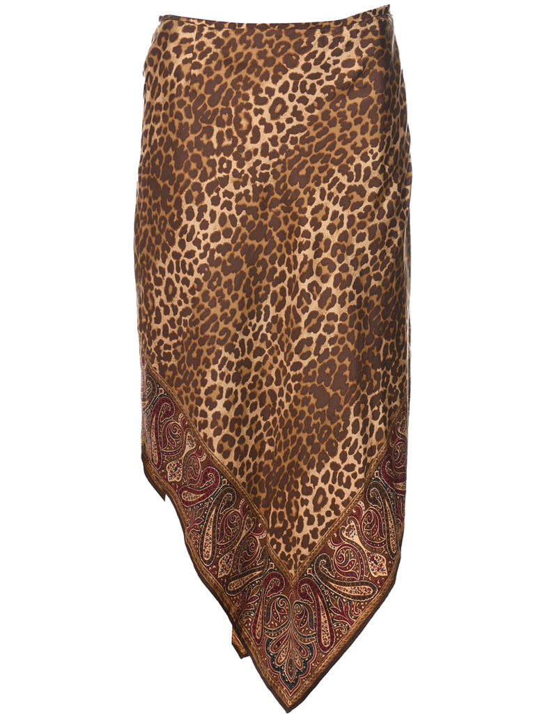 Leopard Print Asymmetric Hem Skirt - M