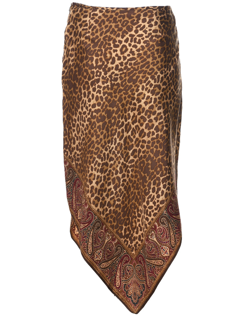 Leopard Print Asymmetric Hem Skirt - M