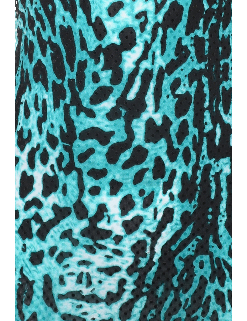 Leopard Print Black & Turquoise Bodycon Dress - XS