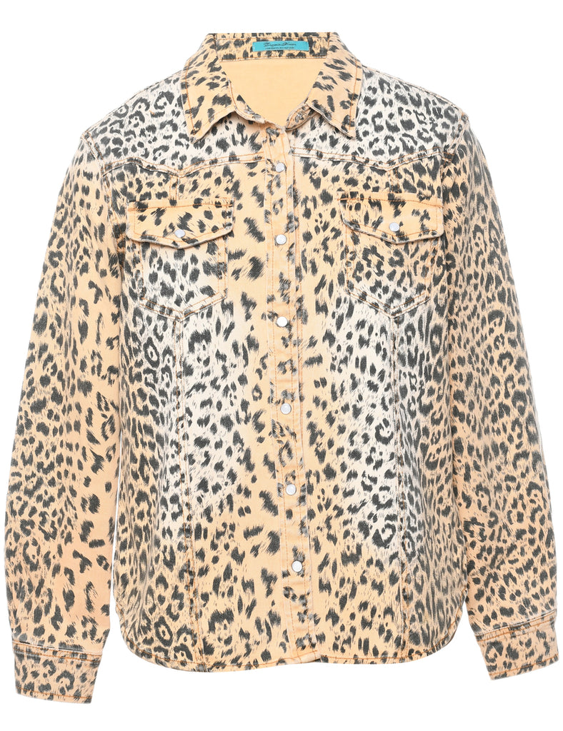 Leopard Print Denim Shirt - M