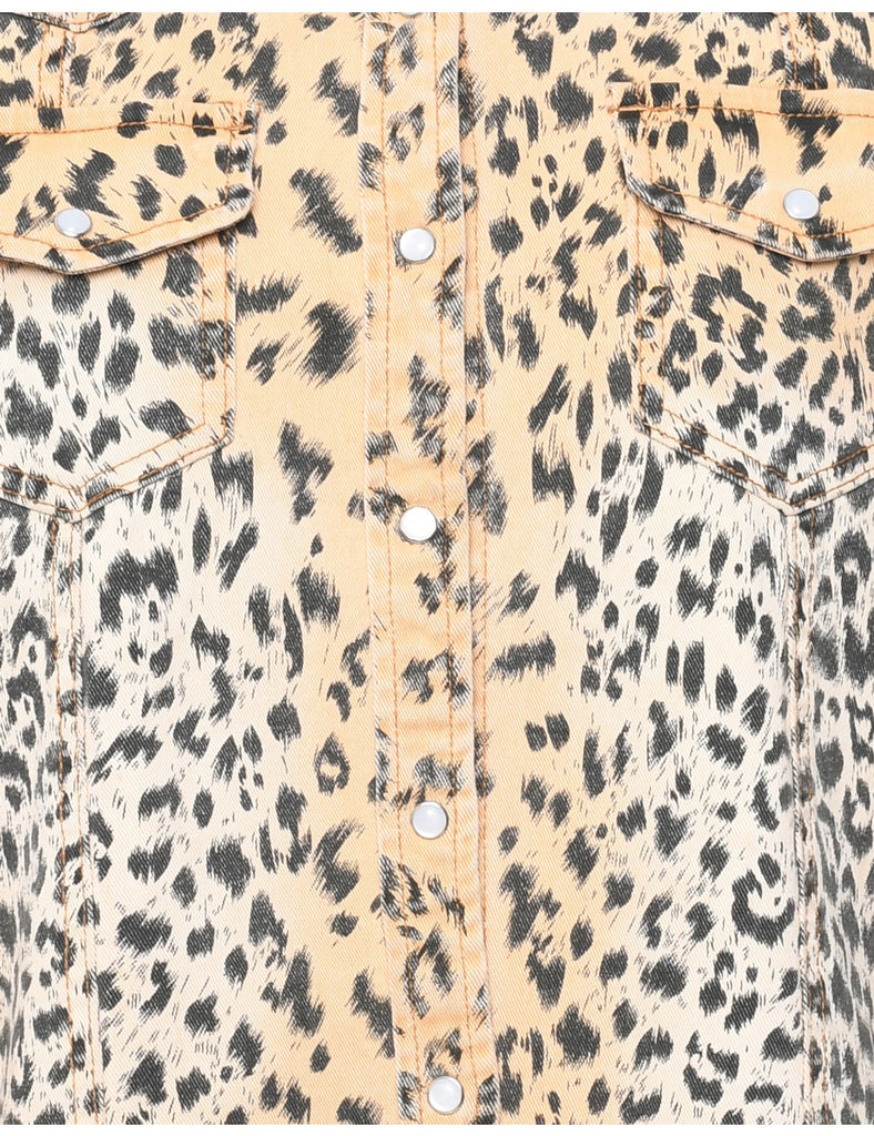 Leopard Print Denim Shirt - M