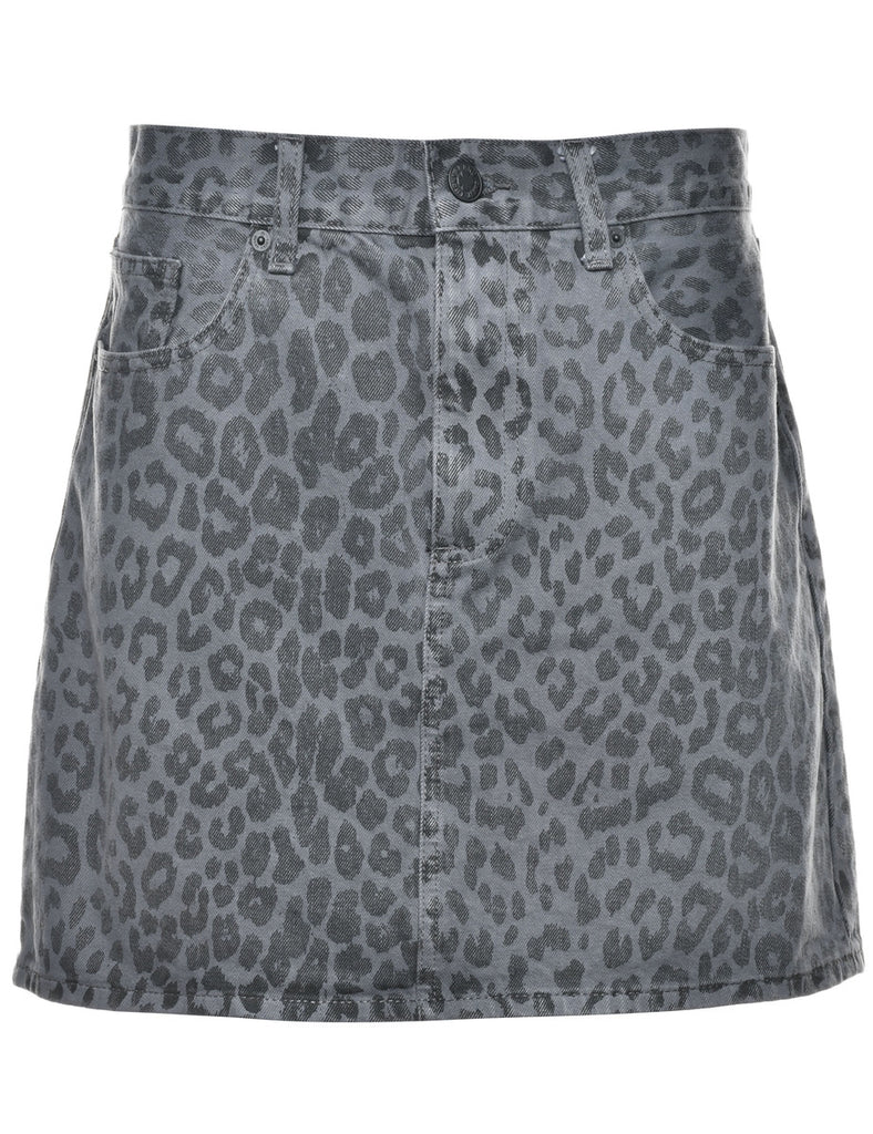 Leopard Print Denim Skirt - M