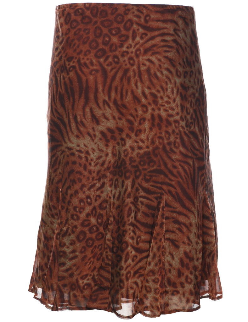 Leopard Print Flared Skirt - L