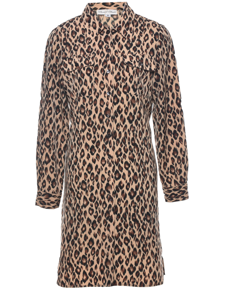 Leopard Print Shirt Dress - M