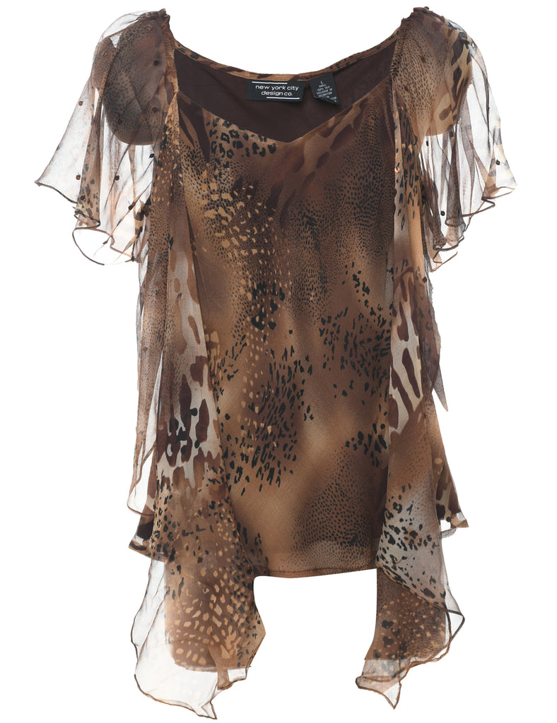Leopard Print Silk Top - L