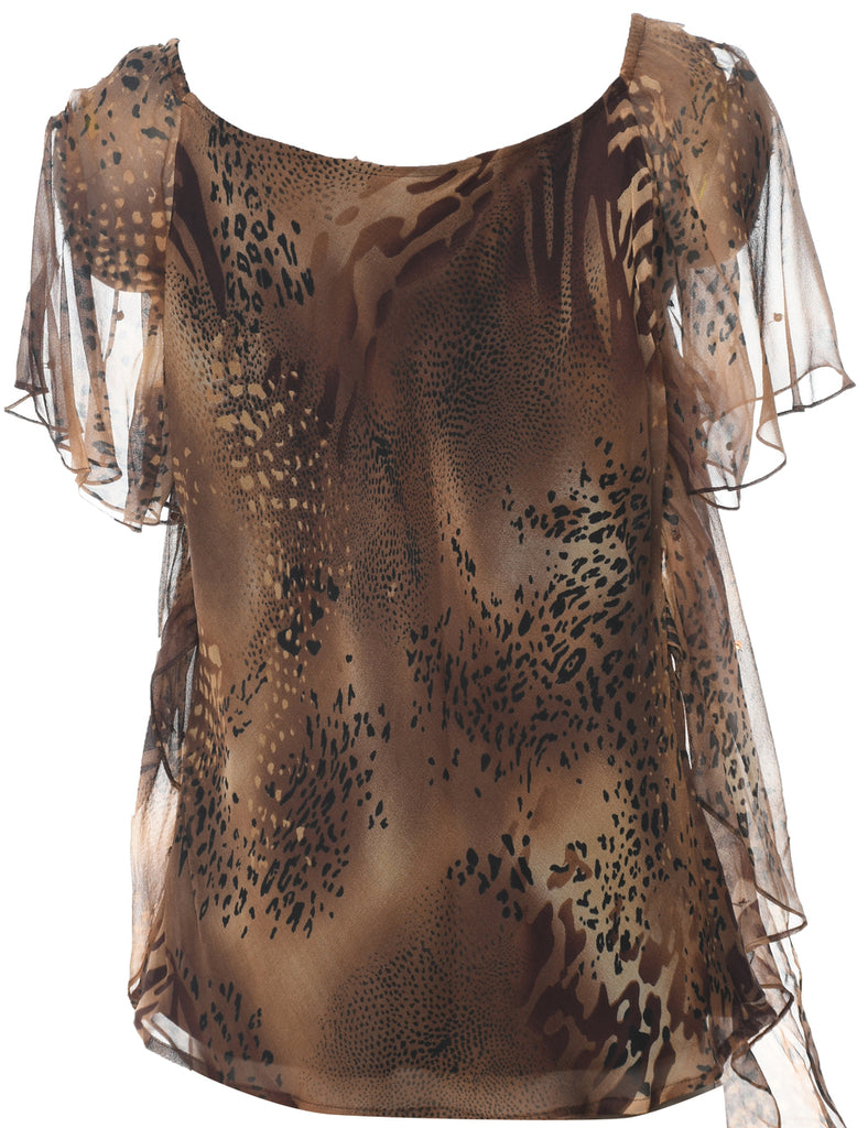 Leopard Print Silk Top - L