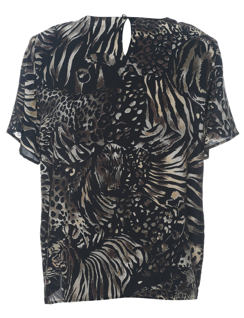 Leopard Print Silk Top - L