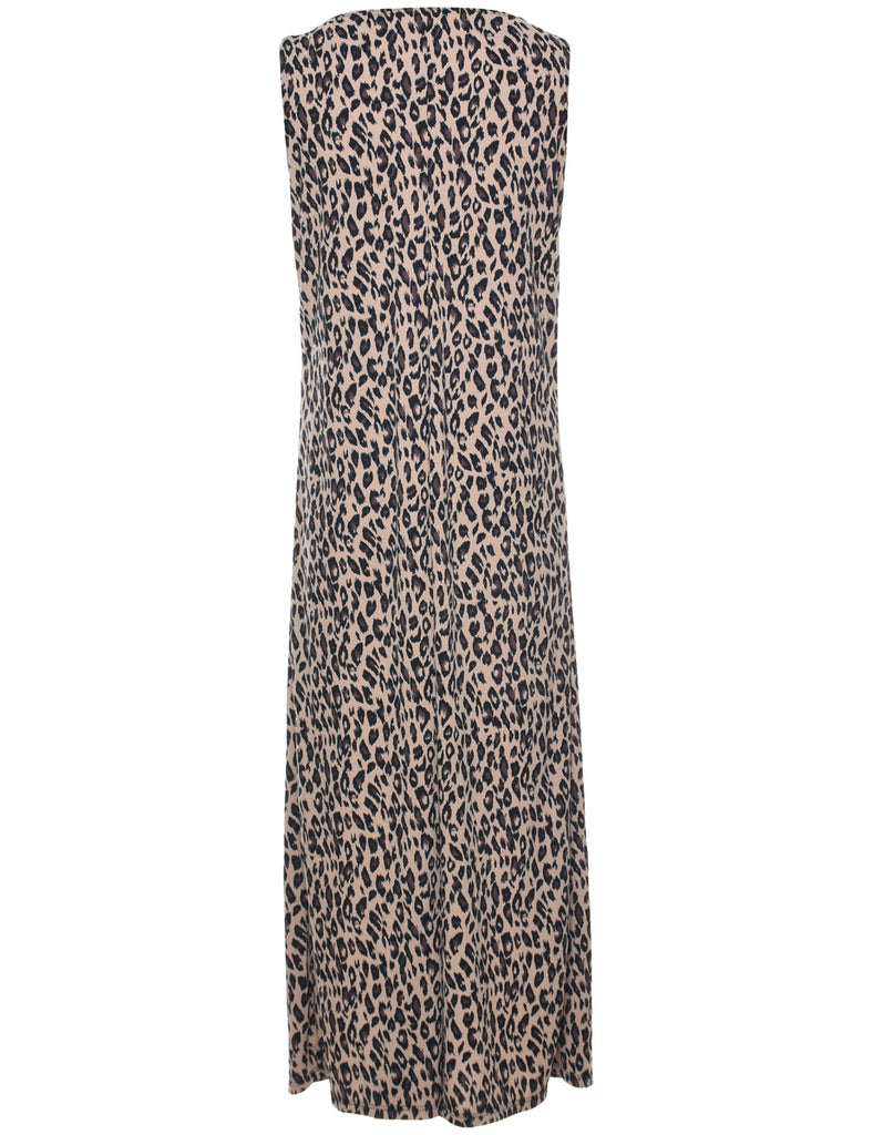 Leopard Print Sleeveless Shift Dress - M