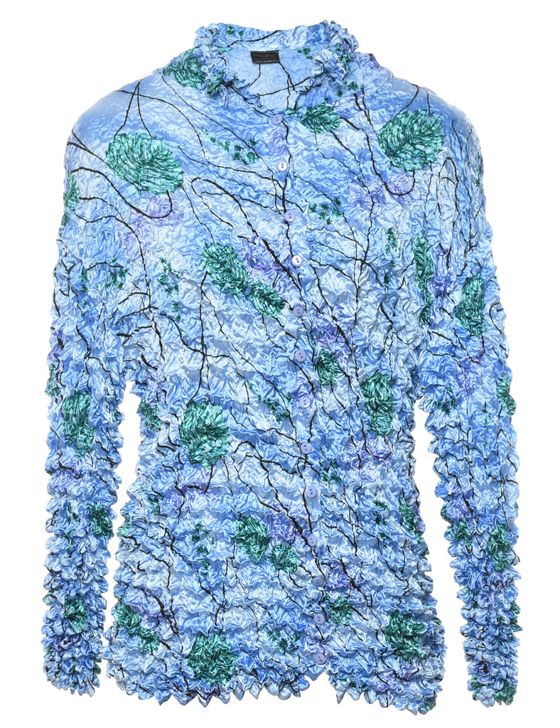 Light Blue & Green Floral Blouse - L