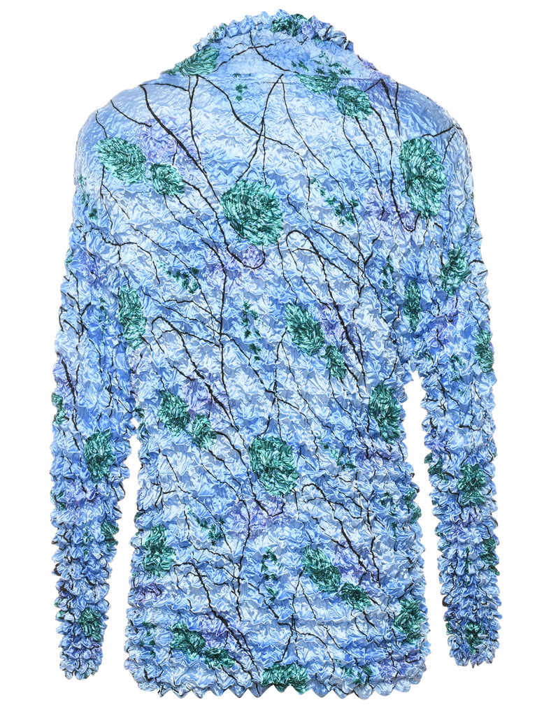 Light Blue & Green Floral Blouse - L