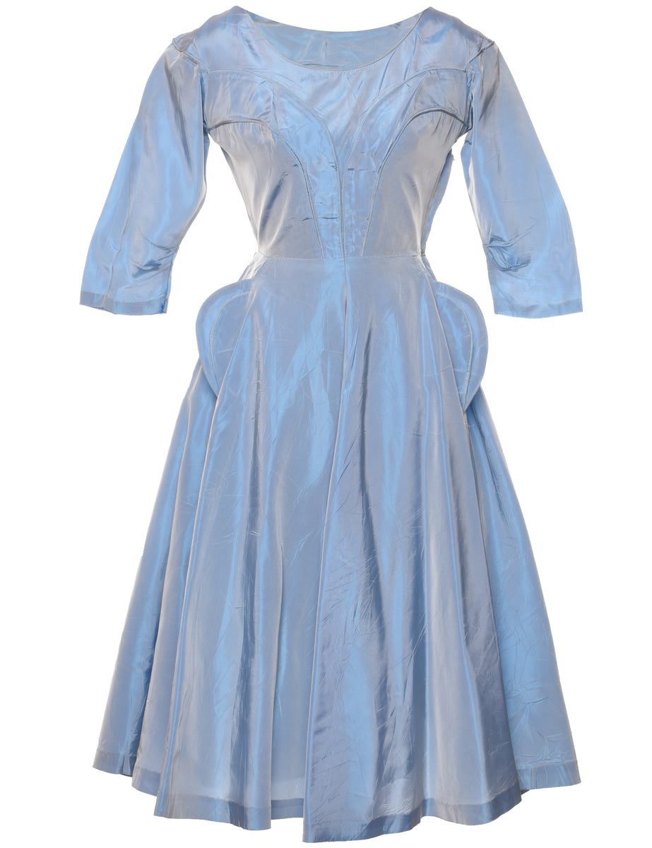 Women's Light Blue Metallic Long-Sleeve Dress Blue, XS | Beyond Retro Women's Light Blue Metallic Long-Sleeve Dress Blue, XS | Beyond Retro