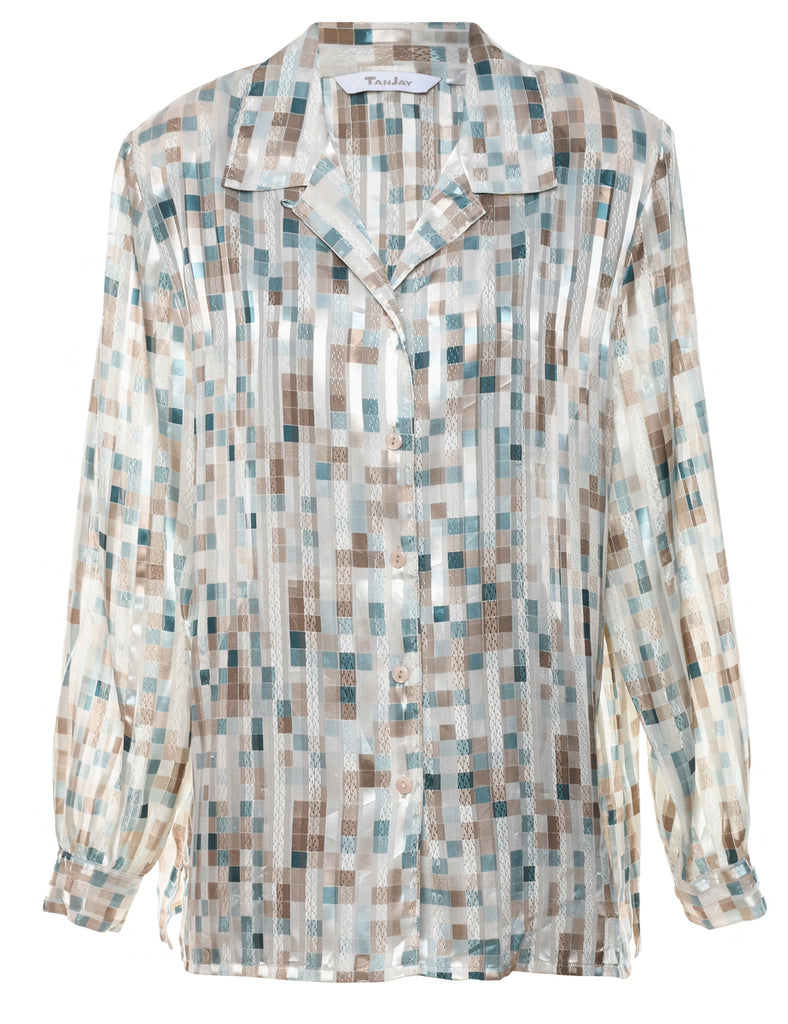 Light Brown & Blue Geometric Print Blouse - XL