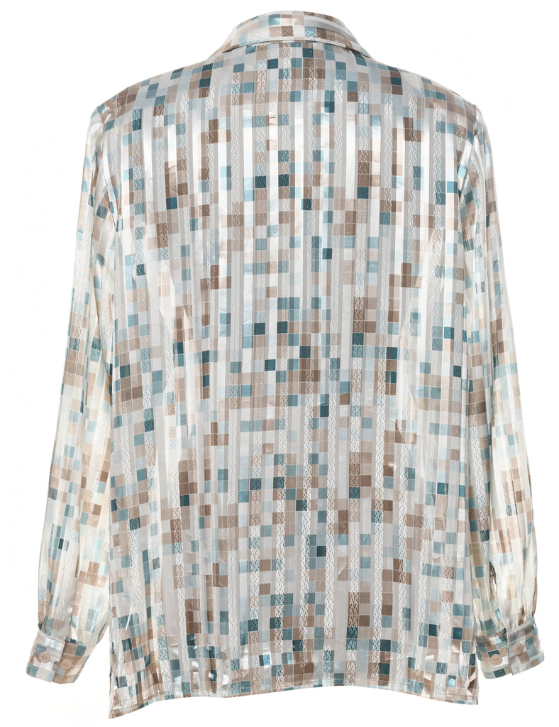 Light Brown & Blue Geometric Print Blouse - XL