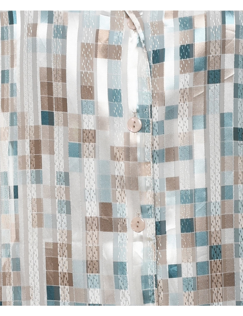 Light Brown & Blue Geometric Print Blouse - XL