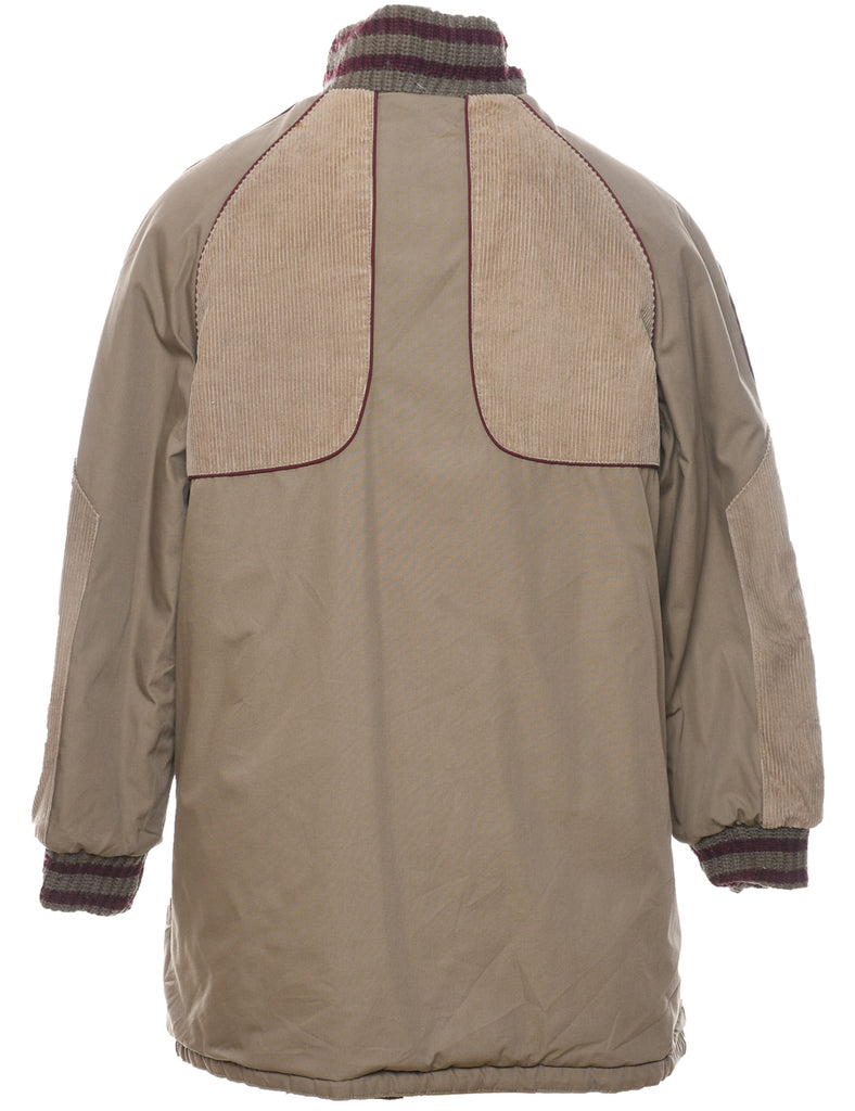 Light Brown Corduroy Panel Zip-Front Jacket - L