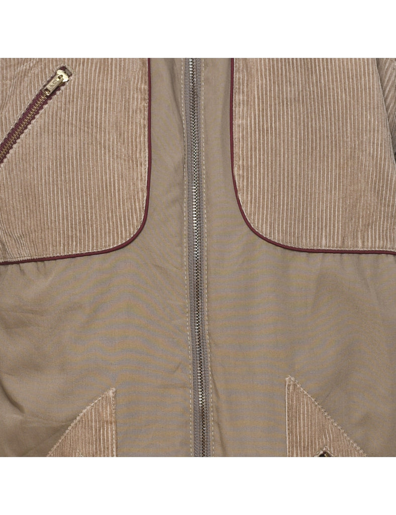 Light Brown Corduroy Panel Zip-Front Jacket - L