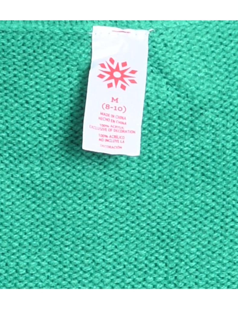 Light Green Knit Gingerbread Design Christmas Jumper - M