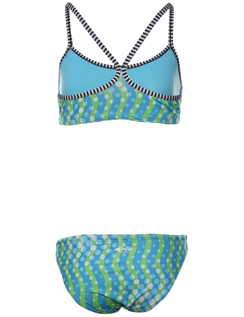 Light Green & Light Blue Abstract Bikini  - M