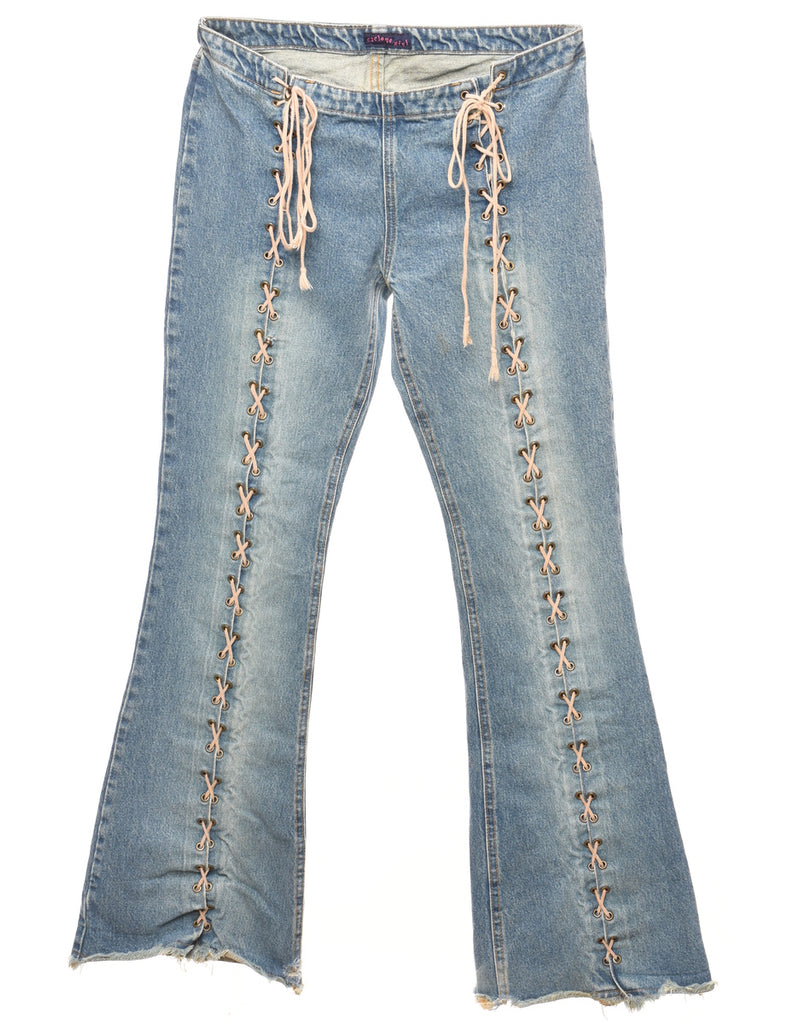 Light Wash 1990s Lace-Up Detail Flared Jeans - W30 L31