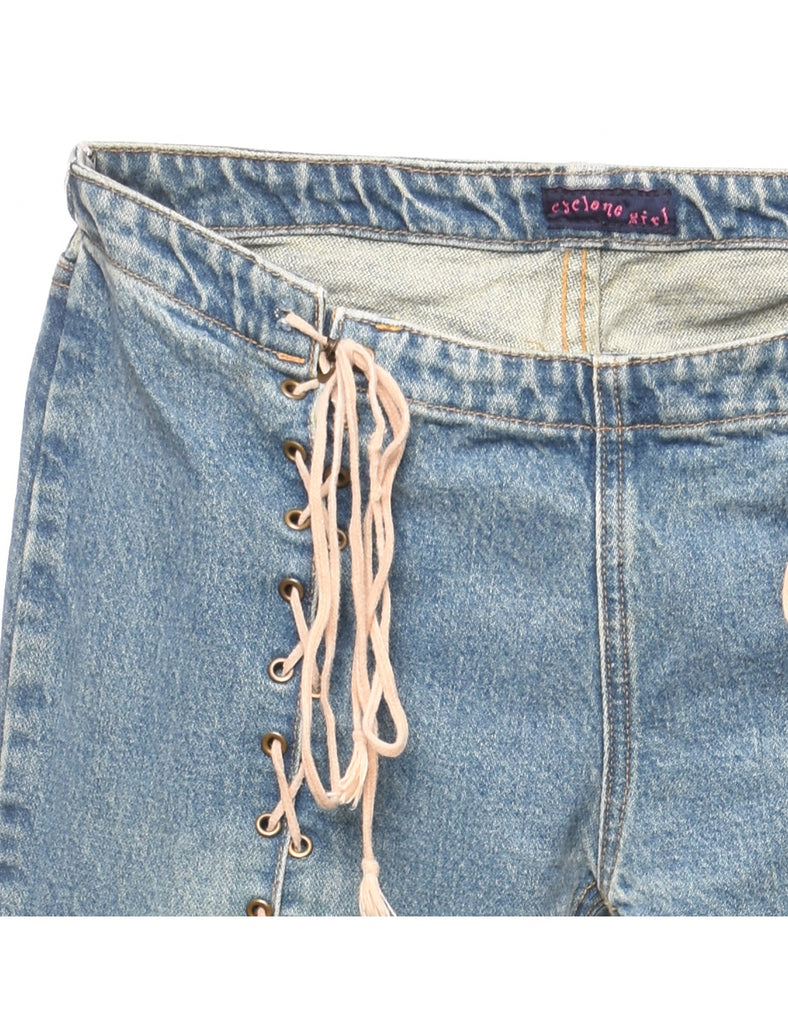 Light Wash 1990s Lace-Up Detail Flared Jeans - W30 L31