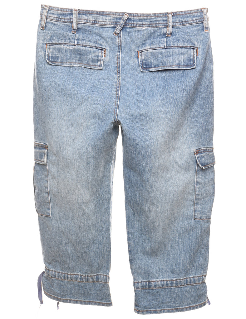 Light Wash Cropped Y2K Cargo Jeans - W32 L21