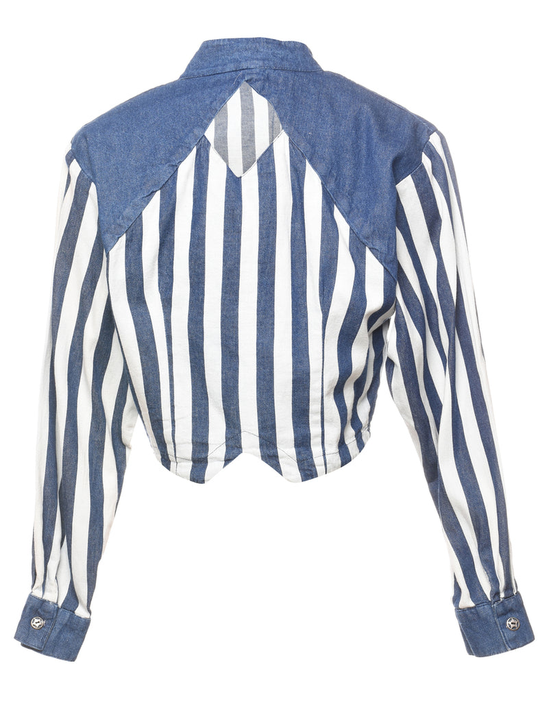 Light Wash & White Striped 1980s Denim Jacket - S