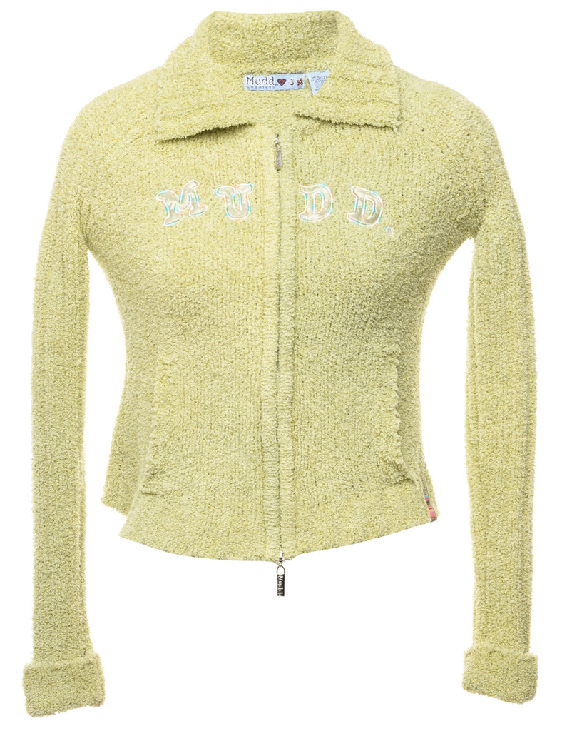 Lime Green Y2K Cropped Cardigan - S