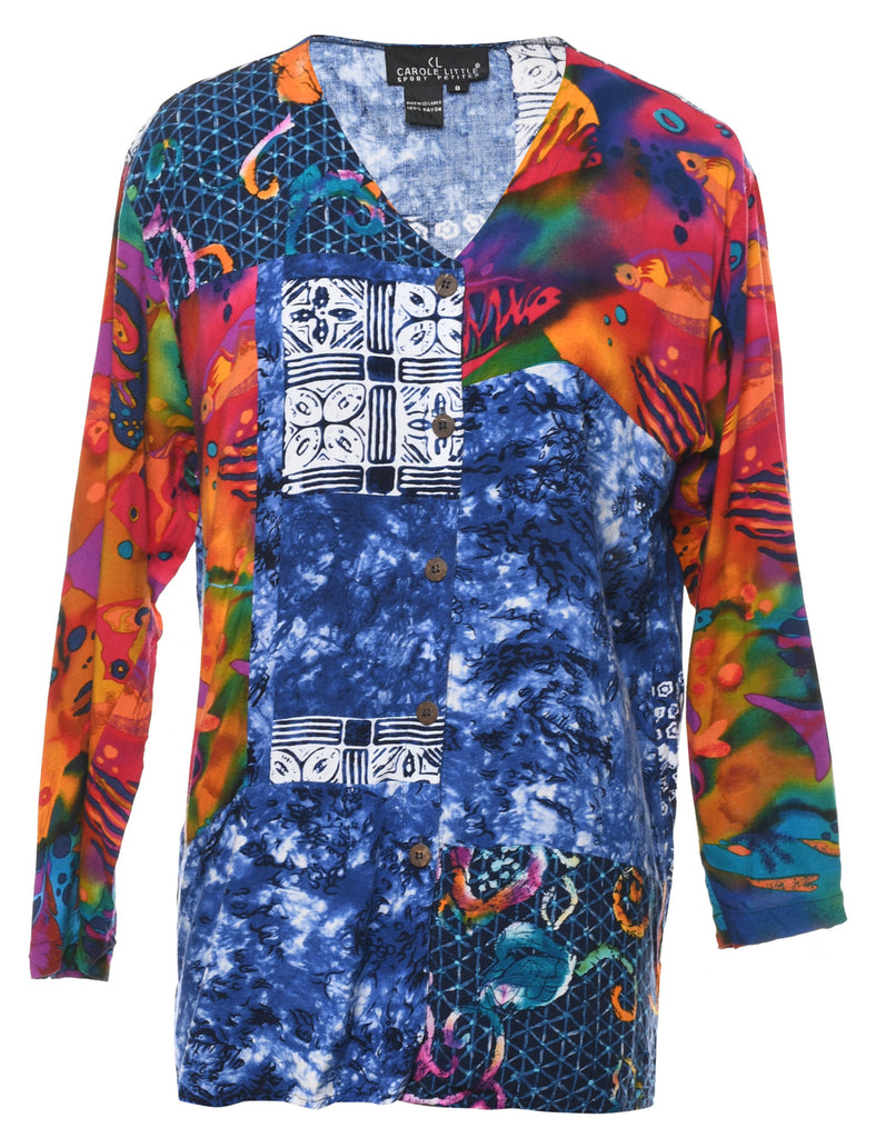 Long Sleeved Multi-print Blouse - L