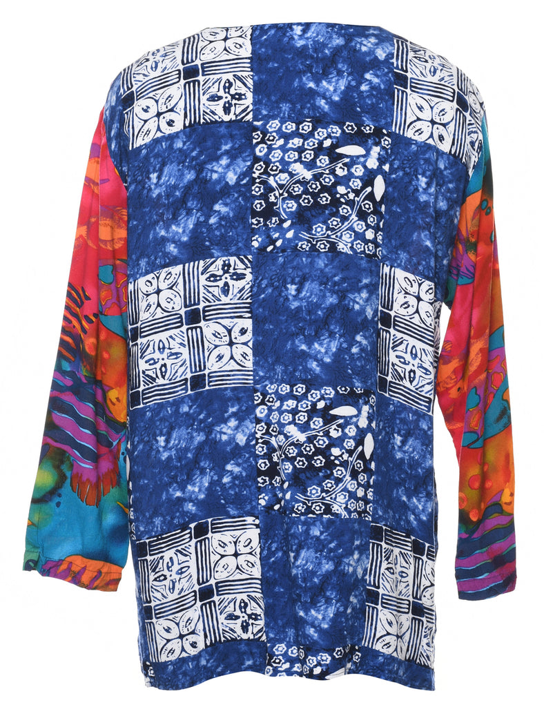 Long Sleeved Multi-print Blouse - L