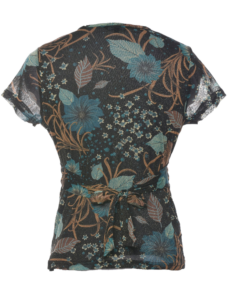 Lurex Floral Print Evening Top - M