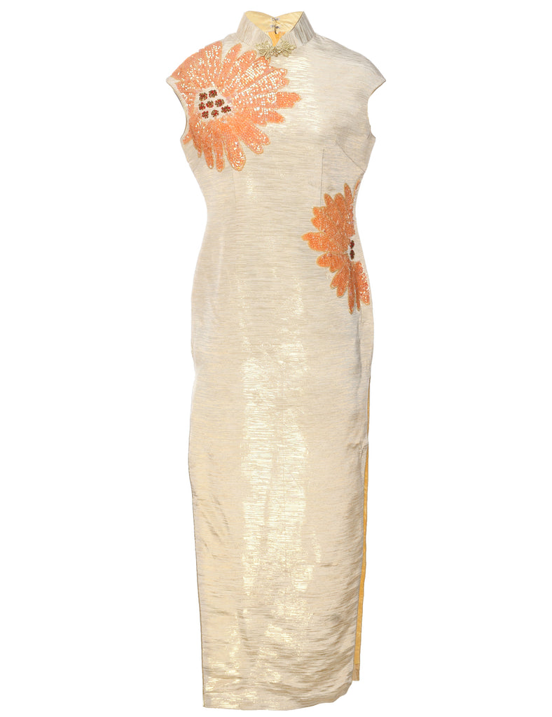 Lurex Thread Gold Pattern Party Dress - M
