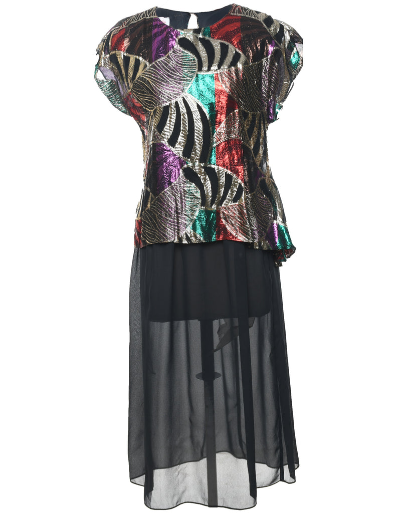 Lurex Thread Pattern Evening Dress - S
