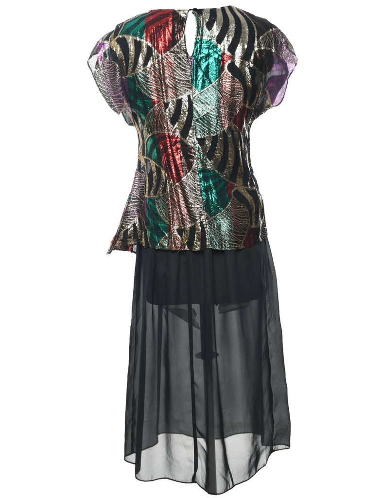 Lurex Thread Pattern Evening Dress - S