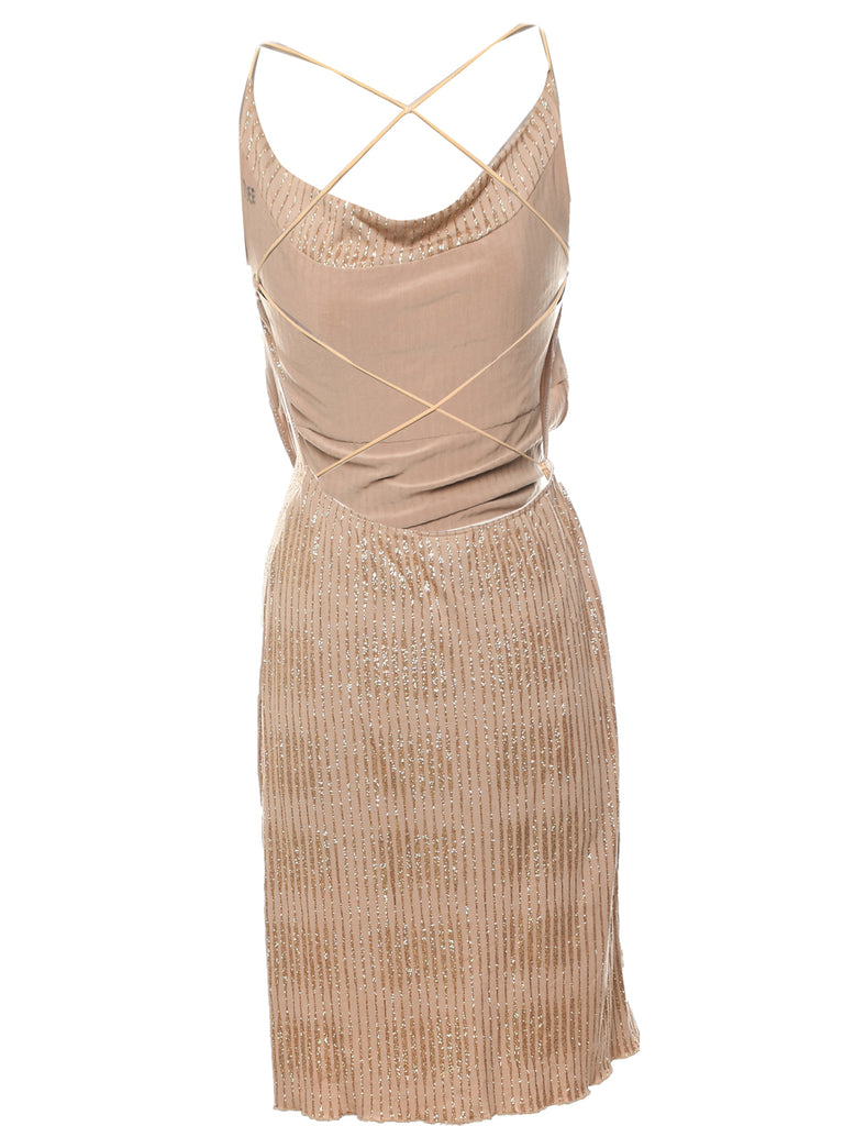 Lurex Thread Pattern Gold Sparkly Y2K Evening Dress - XS