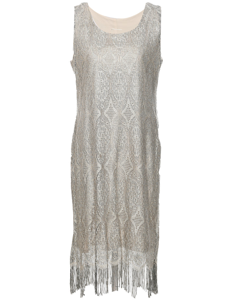 Lurex Thread Pattern Lace Evening Dress - M