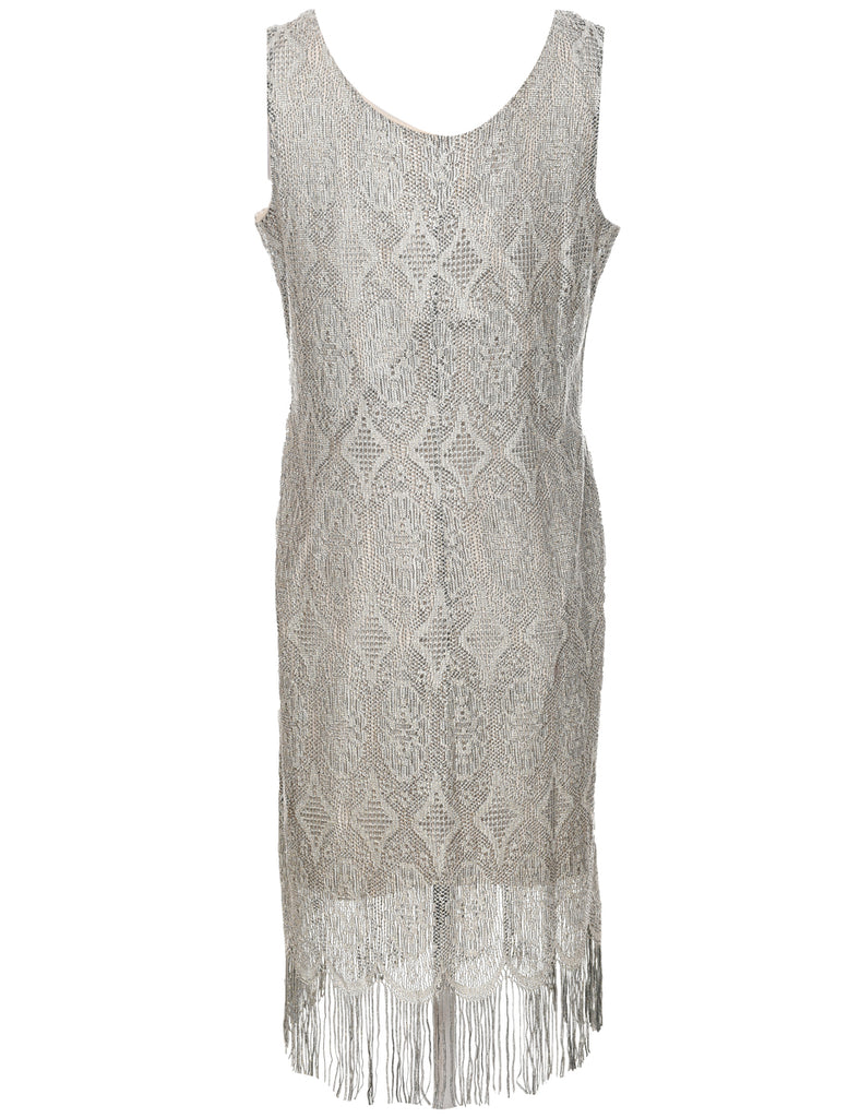 Lurex Thread Pattern Lace Evening Dress - M