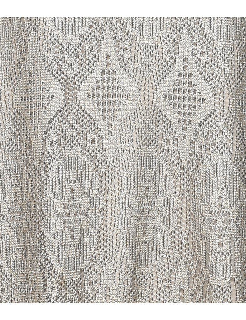 Lurex Thread Pattern Lace Evening Dress - M
