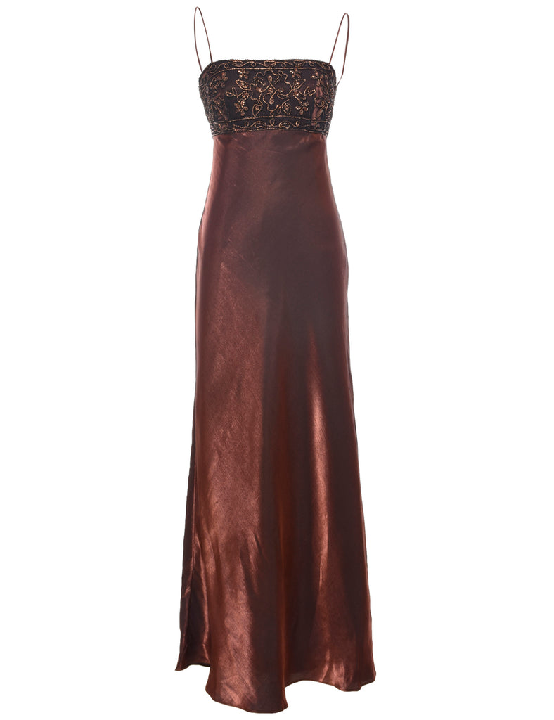 Lurex Thread Pattern Metallic Copper Evening Dress - S