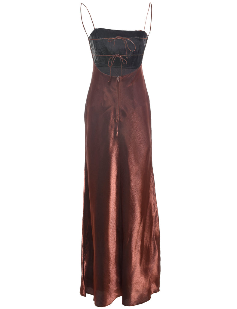 Lurex Thread Pattern Metallic Copper Evening Dress - S