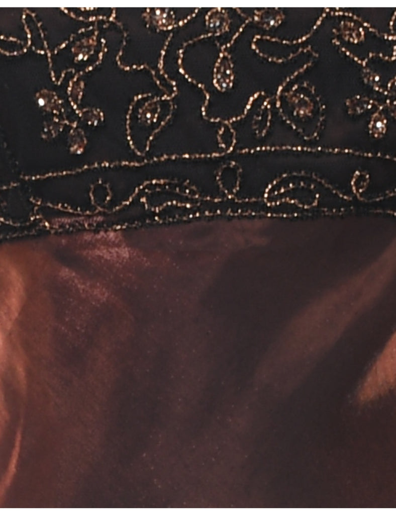 Lurex Thread Pattern Metallic Copper Evening Dress - S