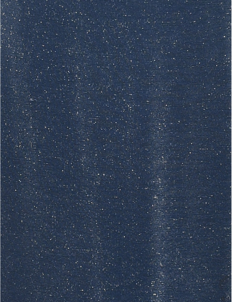 Lurex Thread Pattern Navy Sparkly Backless Evening Dress - M