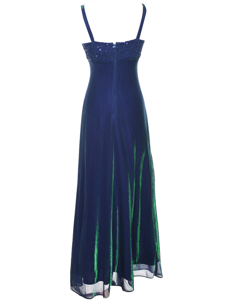 Lurex Thread Pattern Navy Sparkly Evening Dress - XS