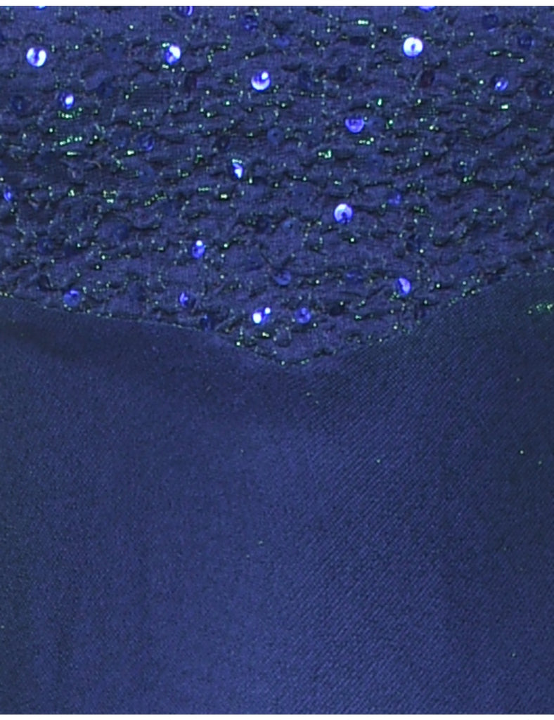 Lurex Thread Pattern Navy Sparkly Evening Dress - XS