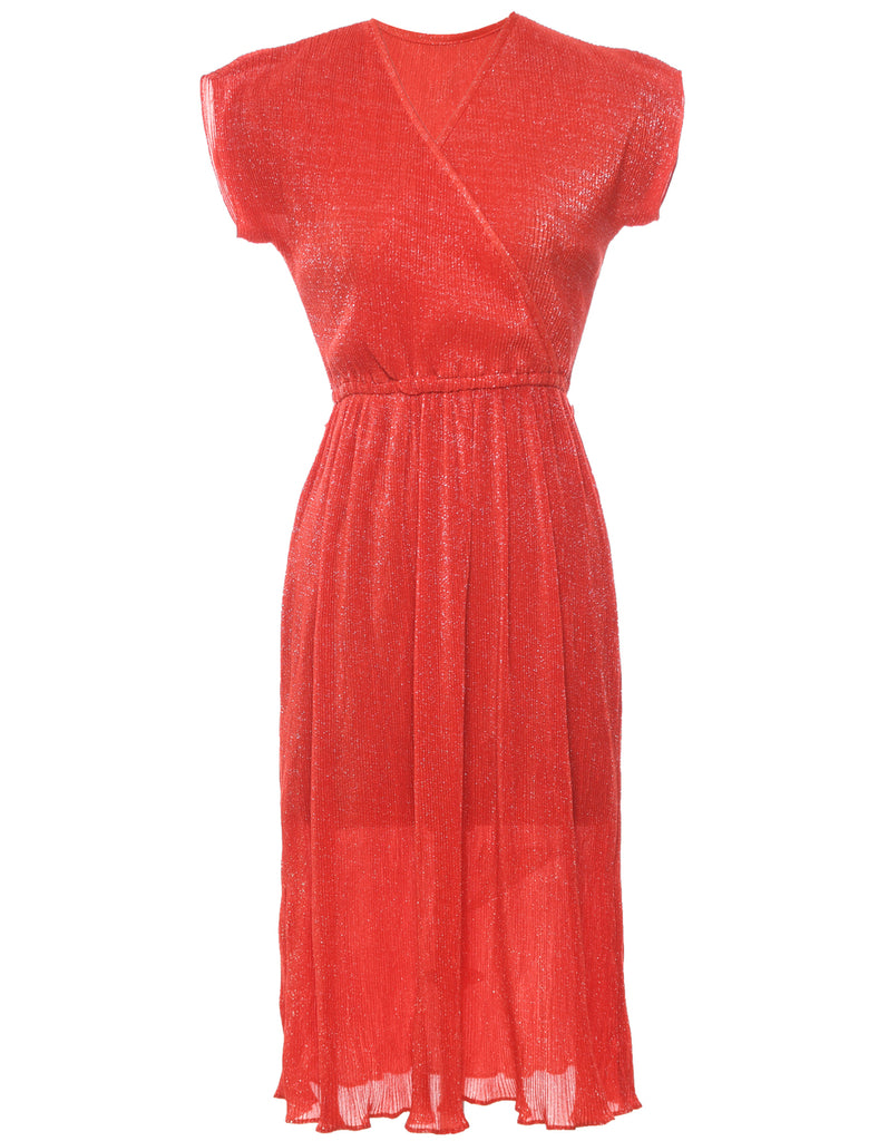 Lurex Thread Pattern Red Sparkly Evening Dress - S