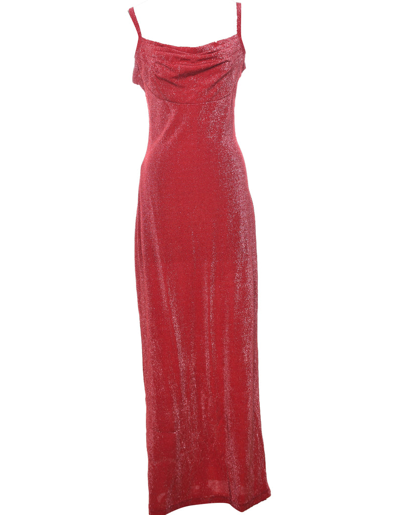 Lurex Thread Pattern Red Sparkly Evening Dress - L